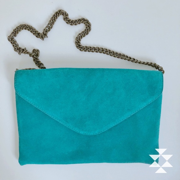 J Crew Handbags - J Crew Teal Blue Suede Clutch Envelope Bag Purse